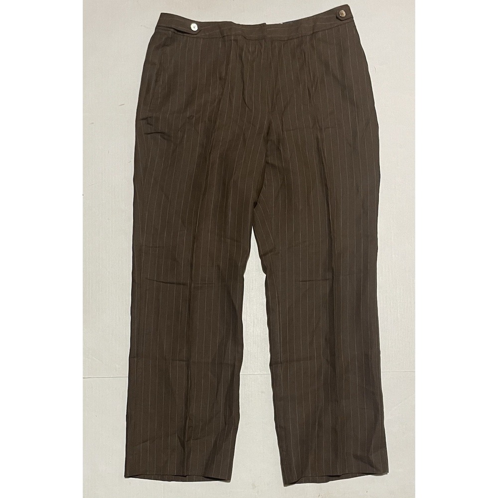 Lands' End Brown Pinstripe Linen Pants Womens Size 14 X 31‎ Career Work Slacks
